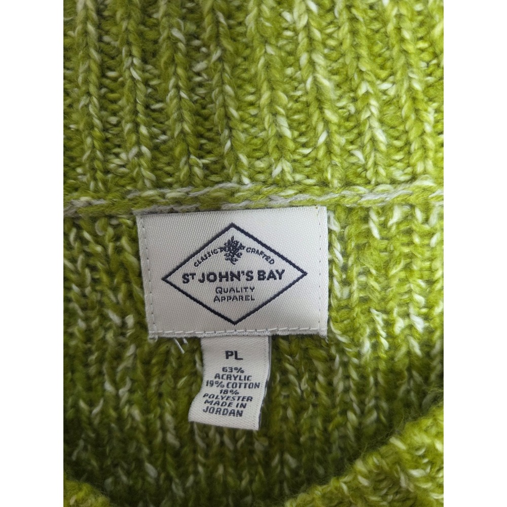 ST JOHN'S BAY Petite large Green Marled V-Neck Cable Knit Sweater - Picture 2 of 7